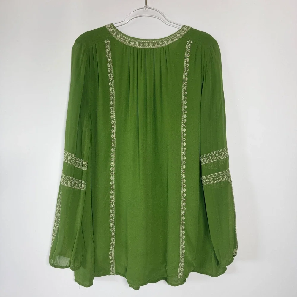 Tolani Lauren Style Lime Green Embroidered Boho Tunic Blouse 100% Viscose Large - Picture 9 of 14